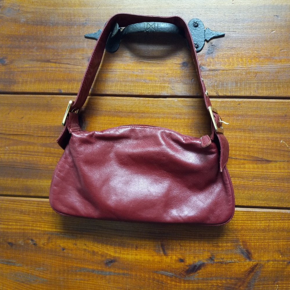 Soft Red Faux Leather Purse With Rhinestone Buckle Strap